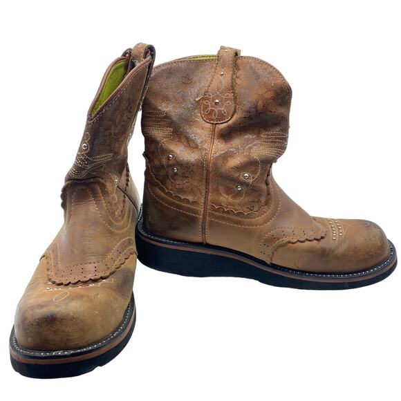 Ariat Shoes - ARIAT Fatbaby Cowboy Boots Womens 8.5 Tan with Lace Design Western Rodeo #14722